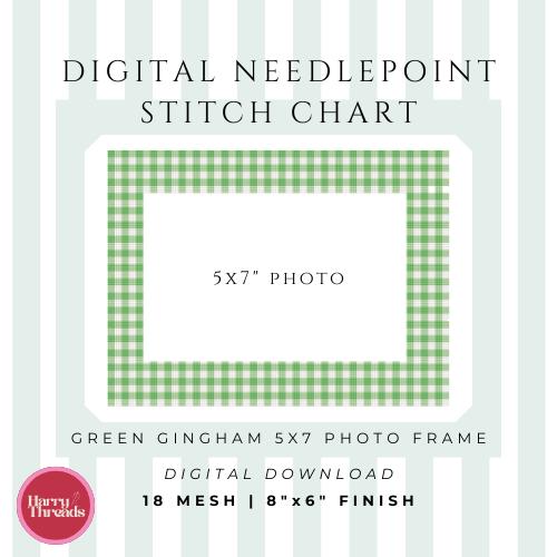 Green Gingham Needlepoint Photo Frame Chart | 5x7 Photo Holder (Digital Download)