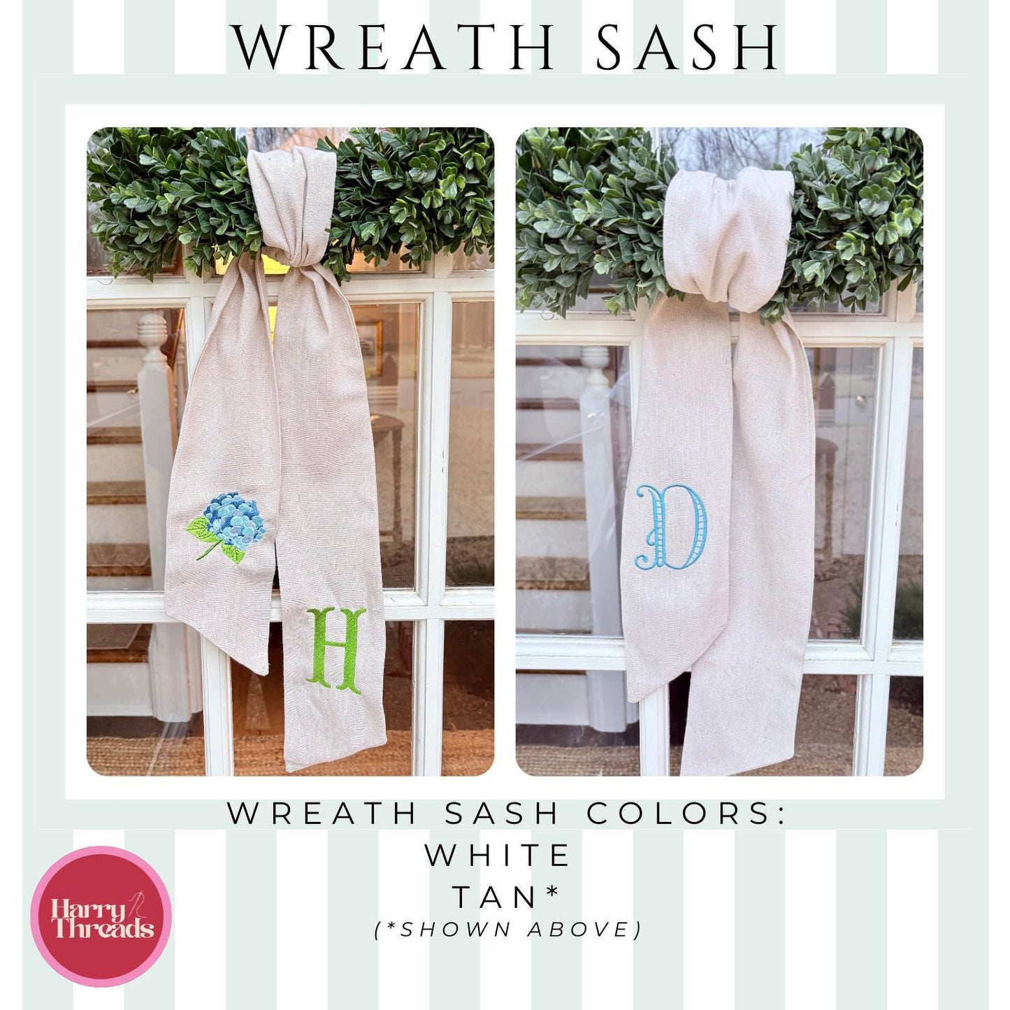 Monogrammed Wreath Sash | Custom Embroidered Door Ribbon | Classic Southern Front Door Decor