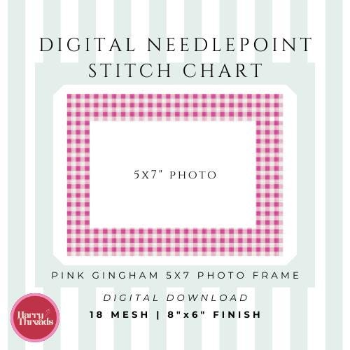 Pink Gingham Needlepoint Photo Frame Chart | 5x7 Photo Holder (Digital Download)