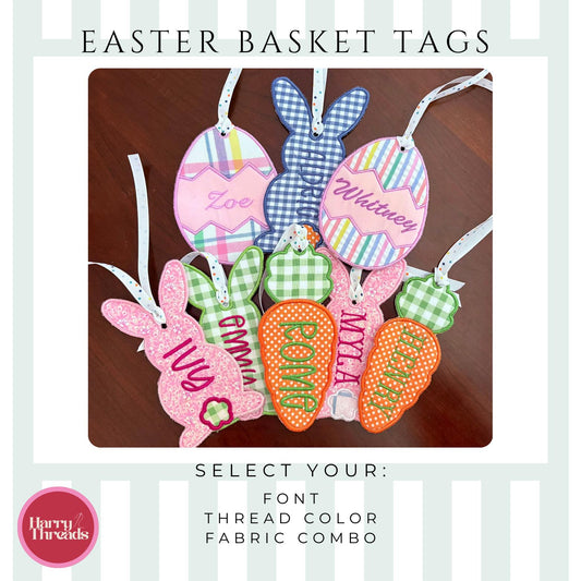Personalized Easter Basket Applique Tags – Custom Bunny, Egg, & Carrot Name Tags