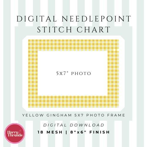 Yellow Gingham Needlepoint Photo Frame Chart | 5x7 Photo Holder (Digital Download)