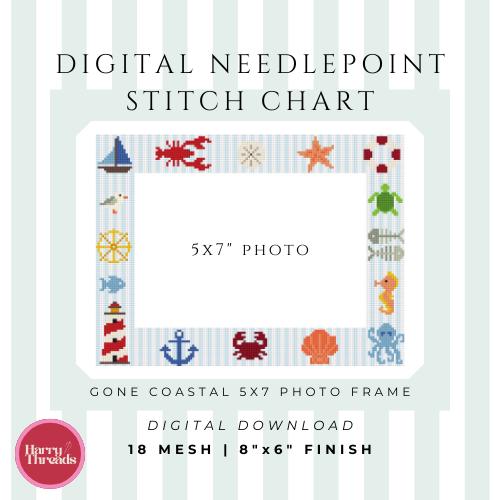 Gone Coastal Needlepoint Photo Frame Chart | 5x7 Photo Holder (Digital Download)