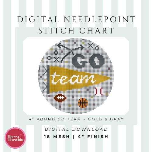Go Team 4" Round | Gold & Gray | Gameday Button | Ornament (Digital Download)