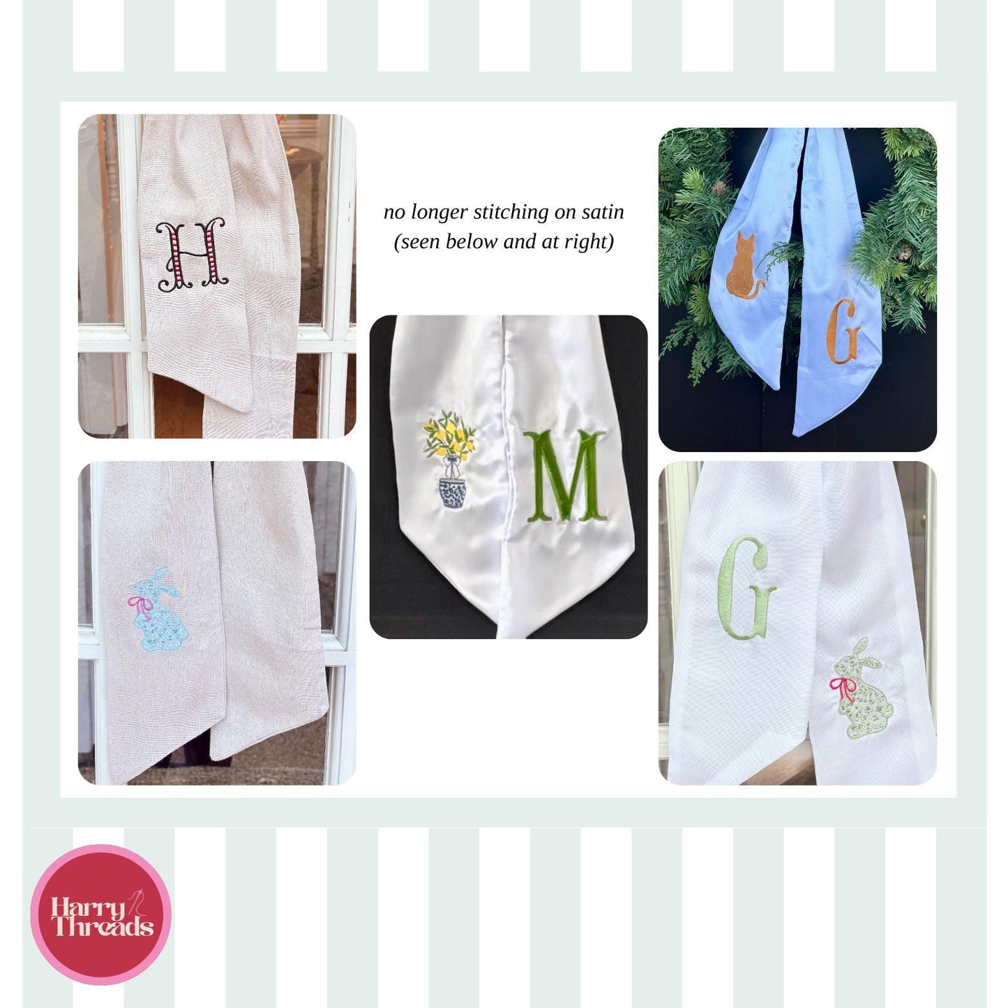 Monogrammed Wreath Sash | Custom Embroidered Door Ribbon | Classic Southern Front Door Decor