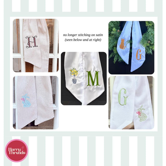 Monogrammed Wreath Sash | Custom Embroidered Door Ribbon | Classic Southern Front Door Decor