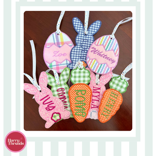 Personalized Easter Basket Applique Tags – Custom Bunny, Egg, & Carrot Name Tags