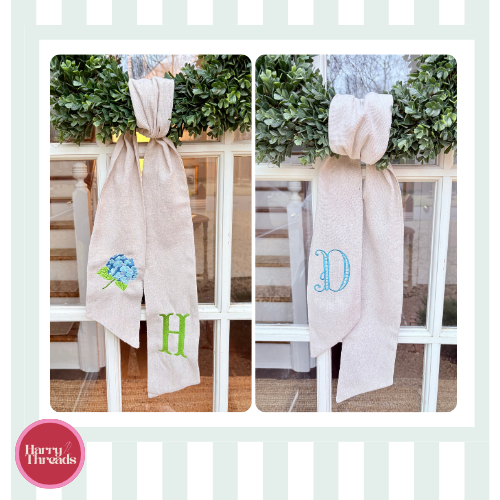 Monogrammed Wreath Sash | Custom Embroidered Door Ribbon | Classic Southern Front Door Decor