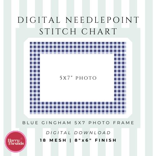Blue Gingham Needlepoint Photo Frame Chart | 5x7 Photo Holder (Digital Download)